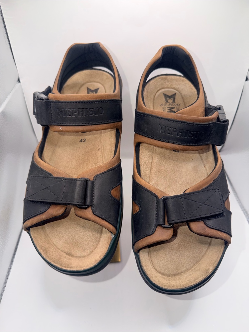 Mephisto Brown and Black Men's Adjustable Leather Sandals